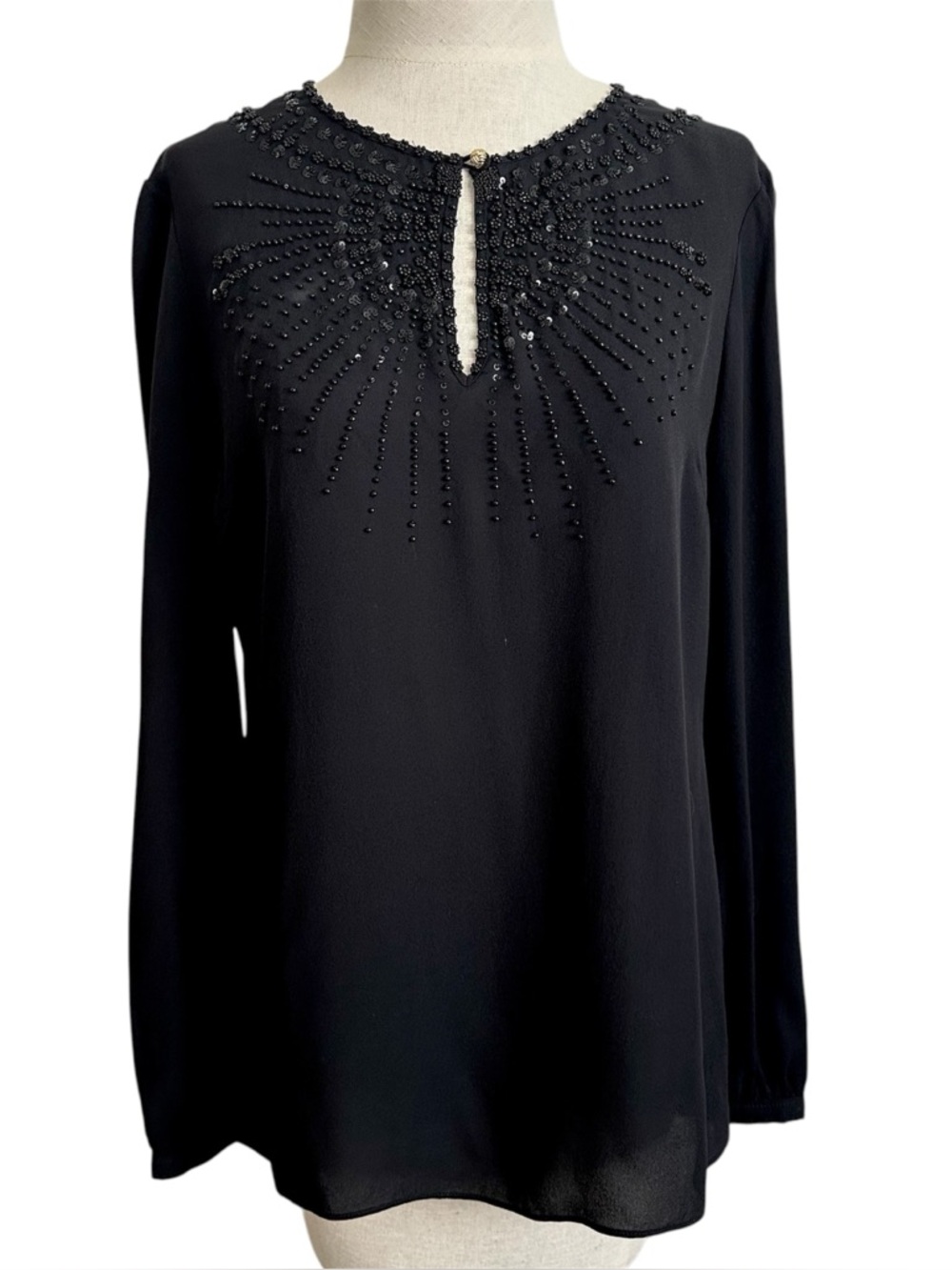 Tory Burch Natasha Tunic Black Beaded Silk Blouse Top 10